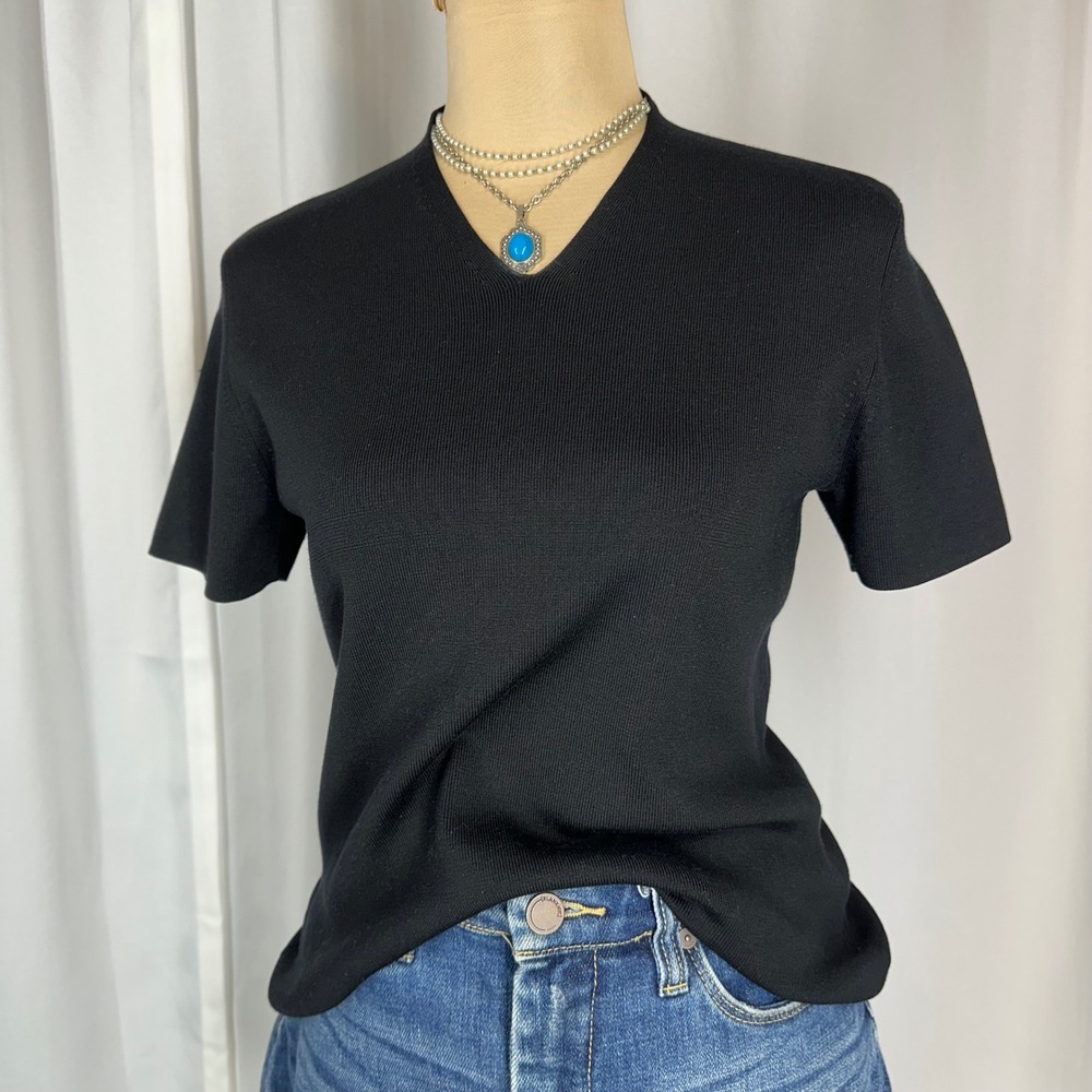 Liz Claiborne Collection Black Silk Blend Knit Top Size M Short Sleeve